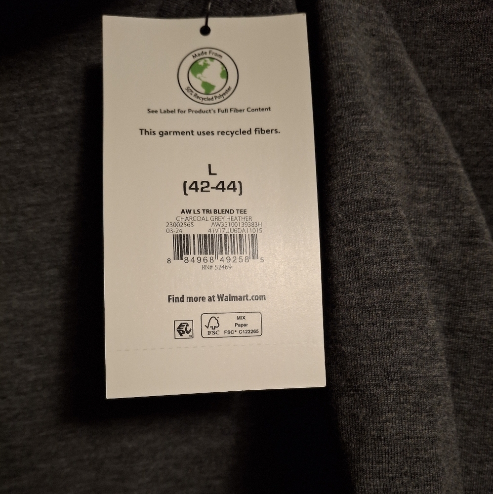 Men's Charcoal Heather Gray  Long Sleeve Tee - Picture 5 of 5